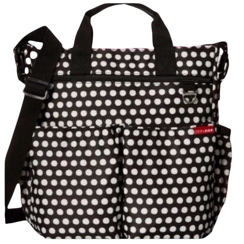 Skip Hop tote polka dots black white diaper bag messenger style target designer